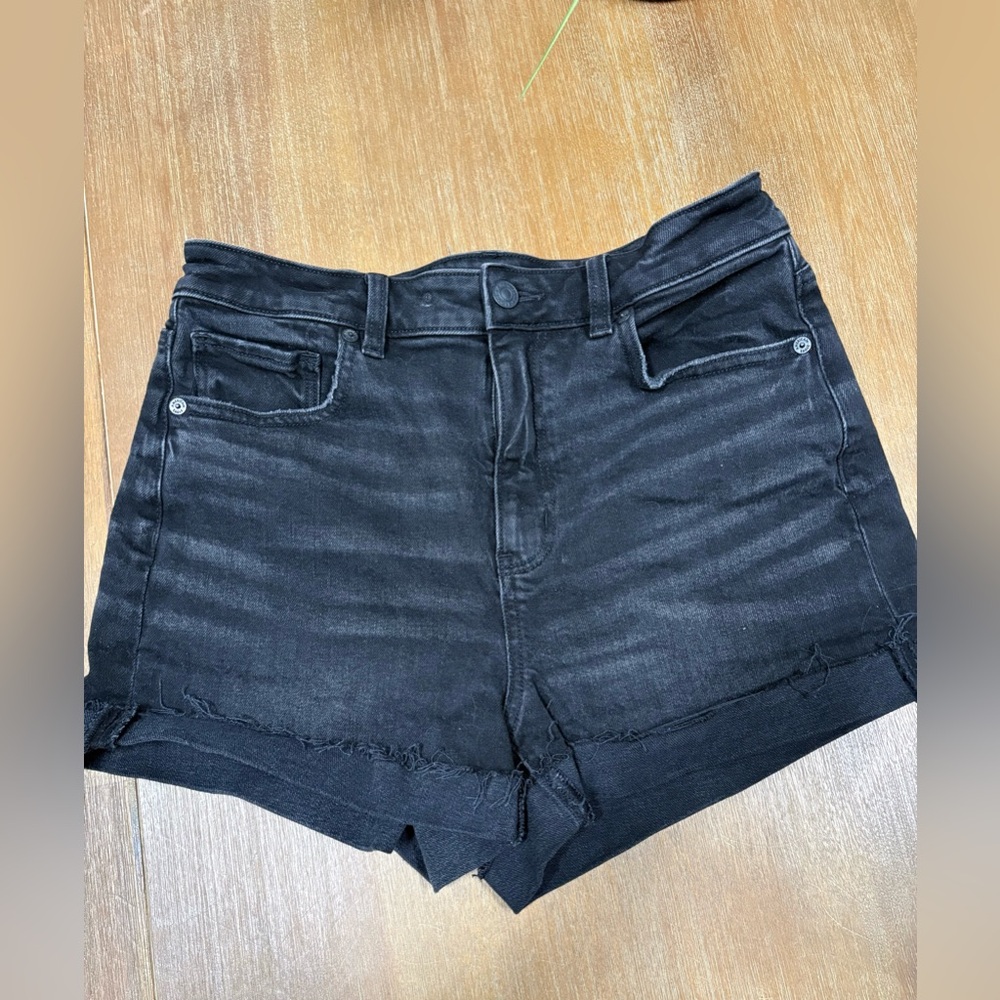 American Eagle Outfitters Black Frayed High-Rise Denim Shorts